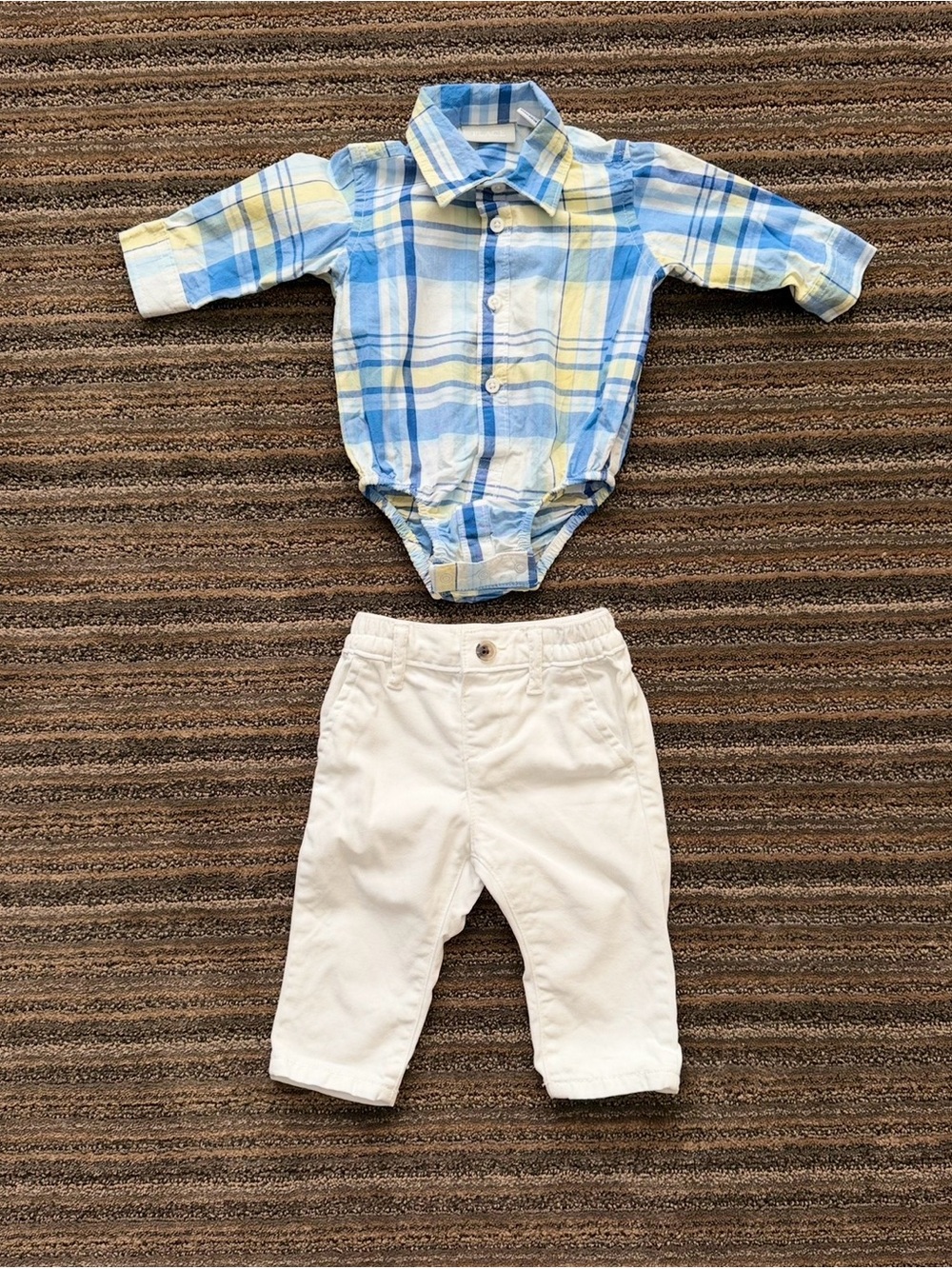 The Children’s Place Plaid Long Sleeve Shirt and Pants 2-Piece Outfit Set